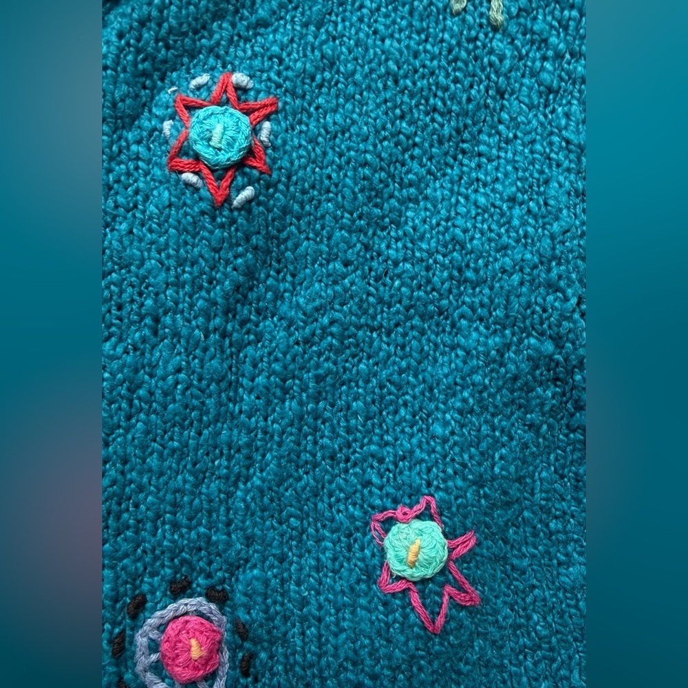 Harold's Teal Cardigan with Floral Embroidery Size Small​ - Picture 5 of 5